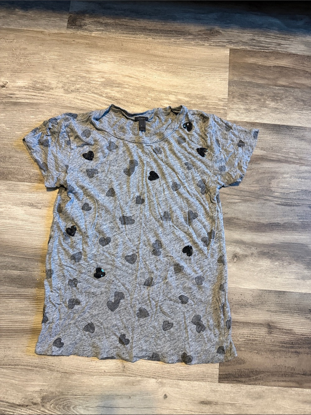 J. Crew Gray Short Sleeve Tee with Black Heart Accents